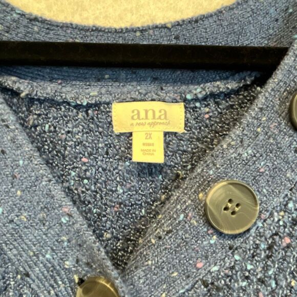 NWT a.n.a. Women’s 2X Sweater Y Neck Pullover Bijou Blue Drop Shoulder Stretch - Picture 6 of 16